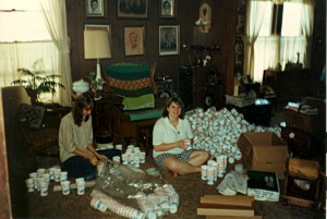 stuffing cups for the July 4th parade